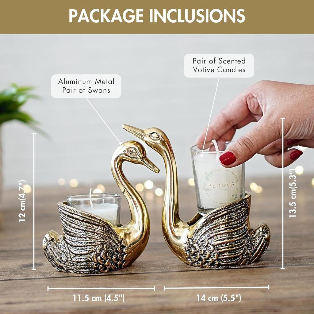 Metall Par Svanelysestaker & Lys Kombinasjon Gavekurv, Festlig Gaveutstillingsgjenstand for Valentinsdagen, Jubileum