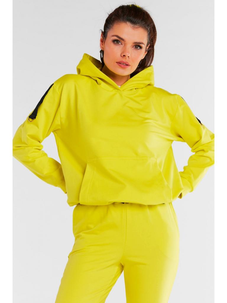 Hooded sweatshirt with shoulder patches, yellow L/XL