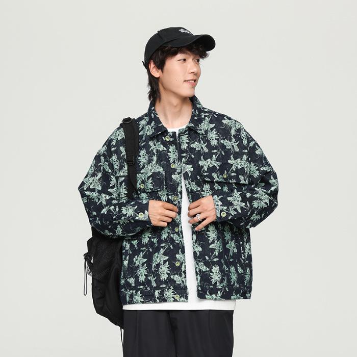 

American Niche Destruction Wind High Street джинсовая куртка с бахромой и цветочным принтом мужская свободная универсальная ветрозащитная куртка 4XL синий