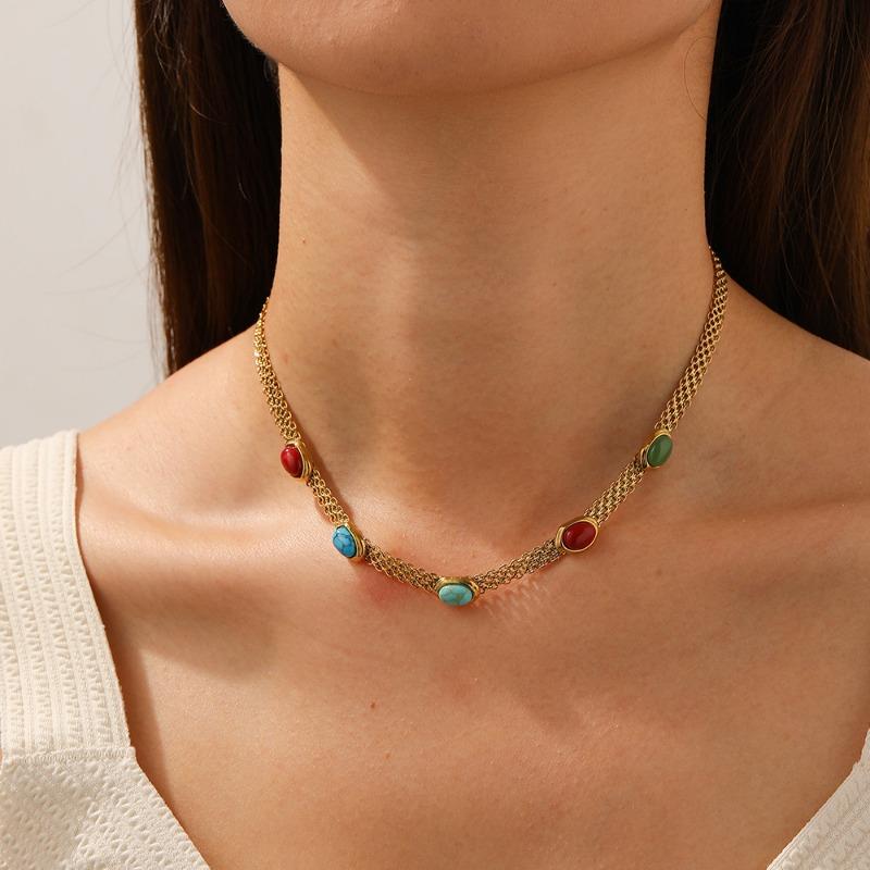 Gold Multicolor Stone Necklace Dainty Choker For Women