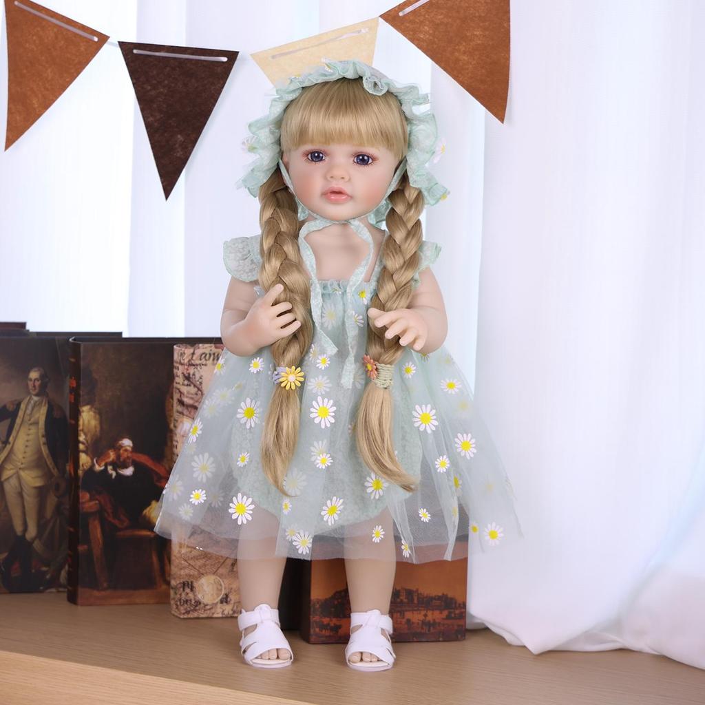 KEIUMI 22-calowa Lalka Reborn Pełny Silikon Winyl Realistyczna Złote Długie Włosy Dziewczynka jak Księżniczka Zabawka dla Dzieci Prezent