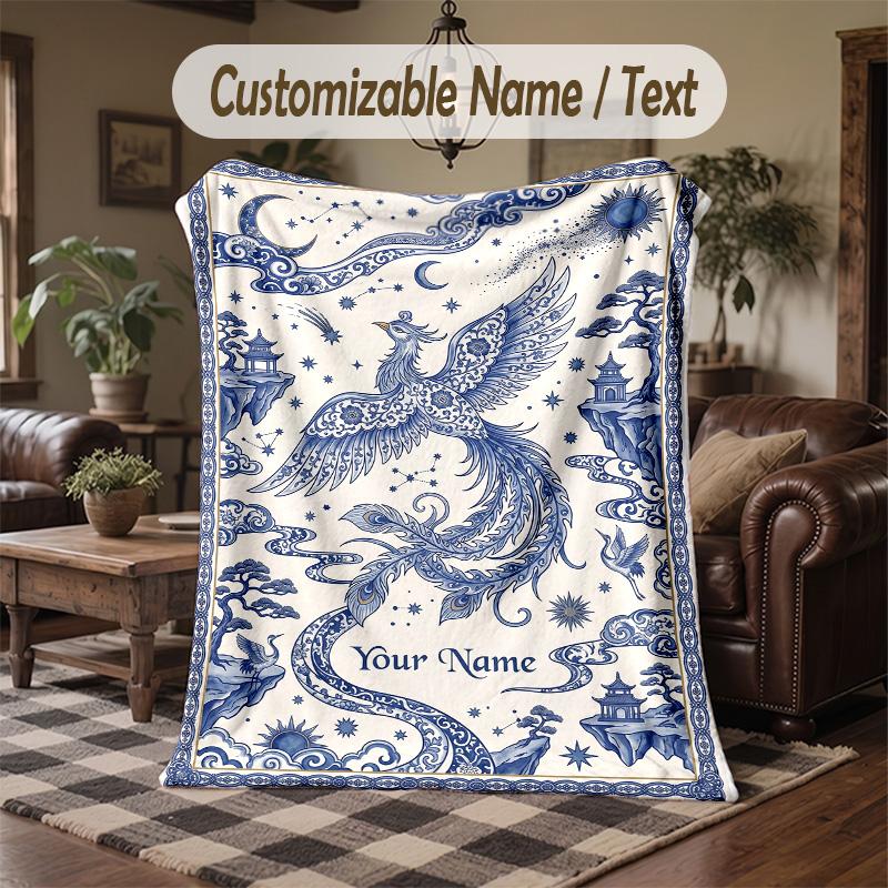 Ethereal Owl Dreamscape Theme Throw Blanket Custom Name Text Personalized Blanket Soft Cozy Blanket for Home Sofa Bed