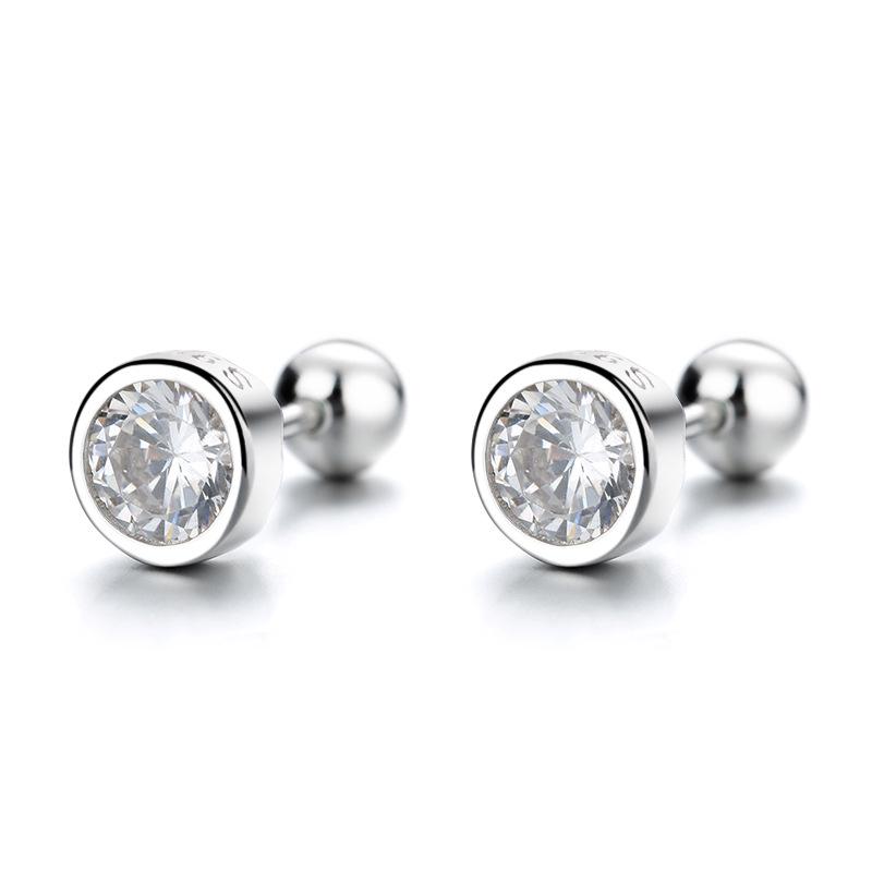 925 Silber Zirkon runde Perle gesteckt Ohrstecker, Damen Schraubverschluss Drehverschluss Ohrstecker, schlicht und modisch