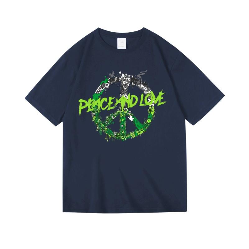 Americanstyle Ins and Peace and Love Logo Surrounding Shortsleeved Trendy Brand Loose Tshirts for Men and Women Summer Wear