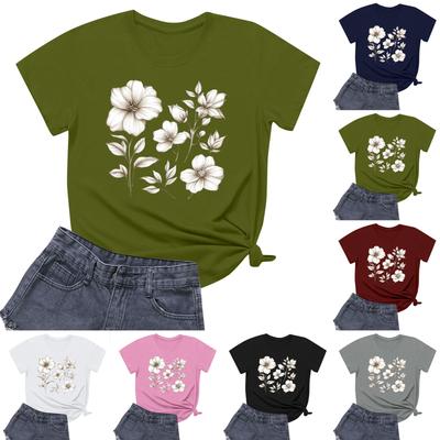 Women's Round Neck Casual Printed Short-sleeved T-shirt Top