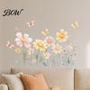 Waterproof PVC Flower Window Clings 2Pcs Watercolor Flowers Wall Sticker, Floral Decal with Butterflies, Removable Decals for Bedroom Art Decor,