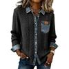 Women's Knitted Patchwork Denim Fashion Long,sleeved Cardigan Jacket