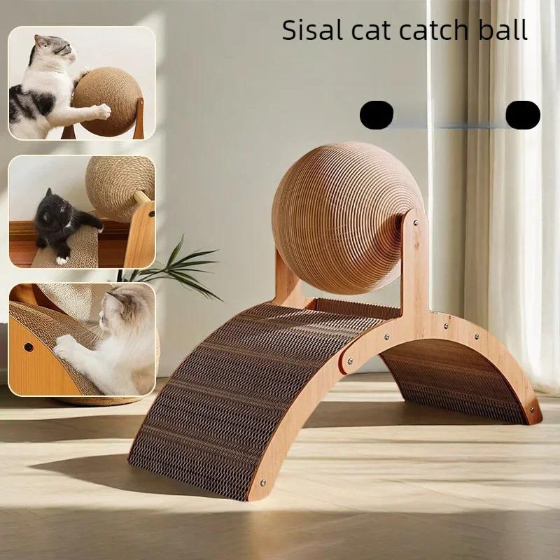 2 in 1. Katzenkratzball Holz-Kratzbaum für Katzen. Natürliche Sisal Kratzmatte Kratzsäule, Verschleißfester Pfoten Holzschaber