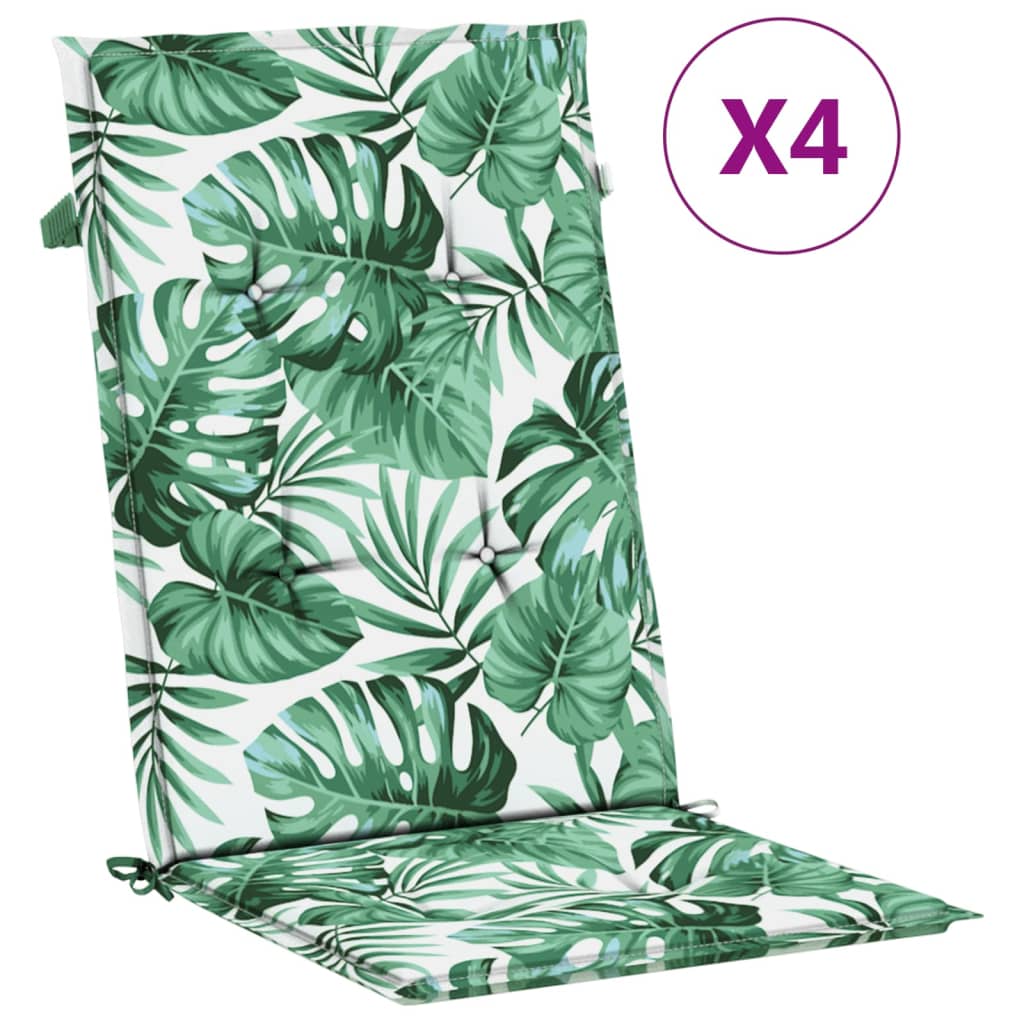 High Back Seat Cushions 4 Pcs Leaf Pattern Fabric