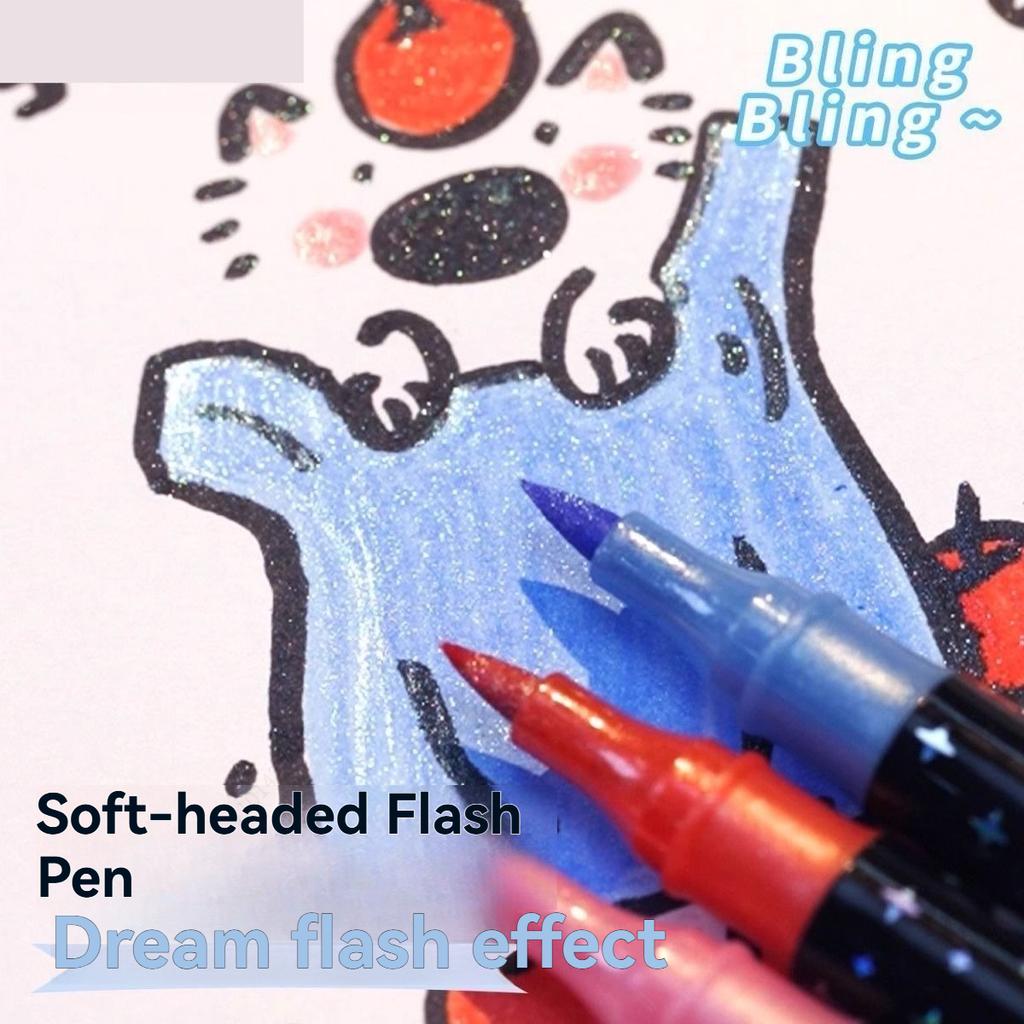 24/48/72/96 Colors Dual Brush Tip Glitter Art Markers Metallic Paint Marker Pens DIY Crafts Birthday Cards, Making Poster, Album