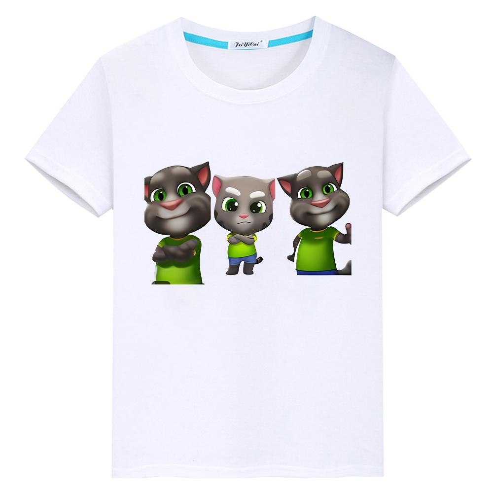 Kawaii Tops Talking tom cat Print t shirt for kids boy 10year anime Tees 100%Cotton Short pride tshirt y2k Christmas girl clothes
