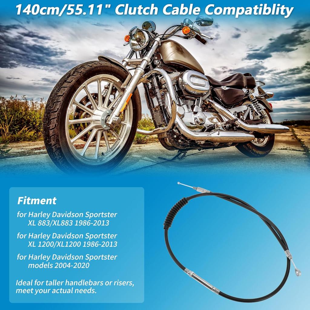 140cm/55.11" Clutch Cable for Harley Davidson Sportster XL883 XL1200 XL 883 1200 1986-2013 for Harley Sportster Models 2004-2020 Motorcycle Extended