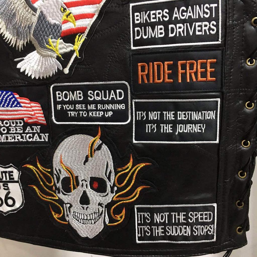 Chaleco de Cuero Patchwork Americano Harley para Hombre para Ciclismo con Parches Bordados, Talla 42