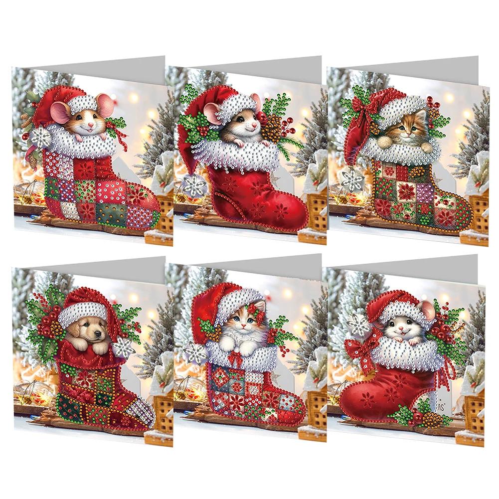 6Pcs/Set Diamond Painting Greeting Cards Christmas Cards 5D Diamond Embroidery Diamond Mosaic Set DIY Holiday Christmas Gifts