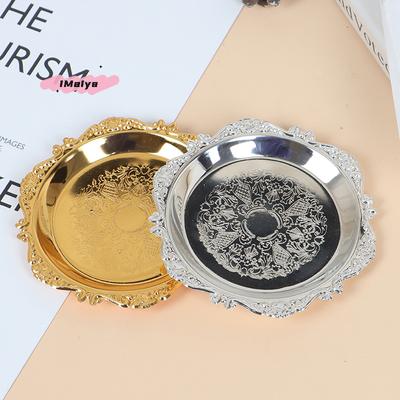 1Pc Glossy Silver Golden Iron Tray Plate for Party Buffet Fruit Cake Dessert Sundries Storage Ornamental Decoration