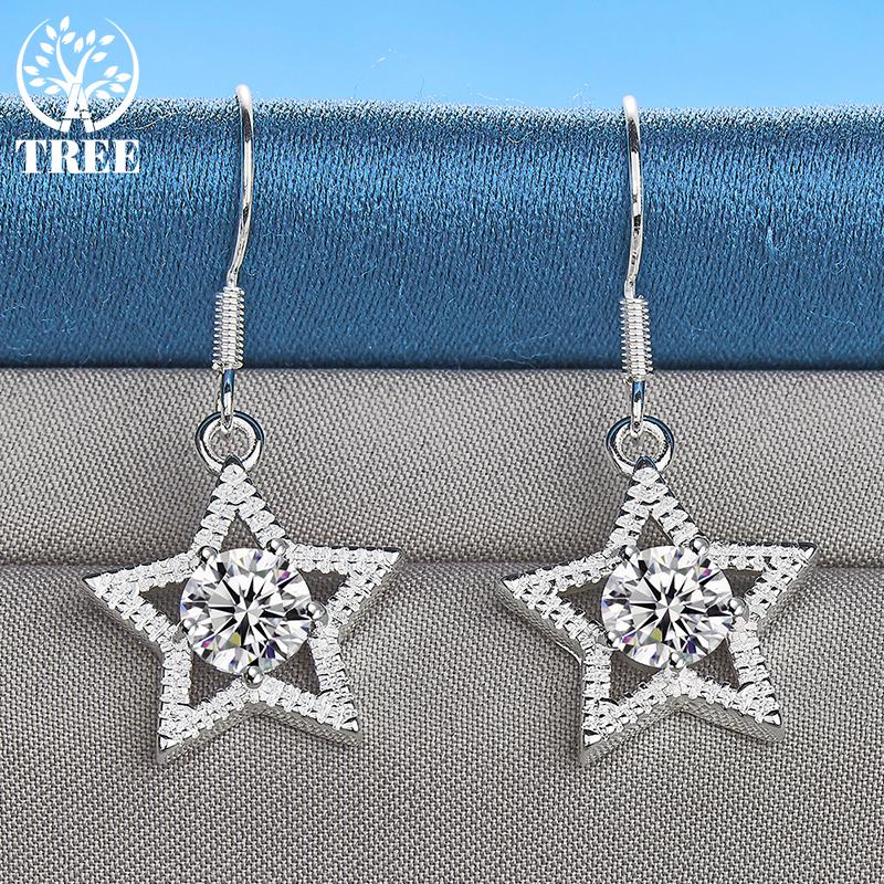 925 Sterling Silver AAA Zircon Star Drop Earring Jewelry