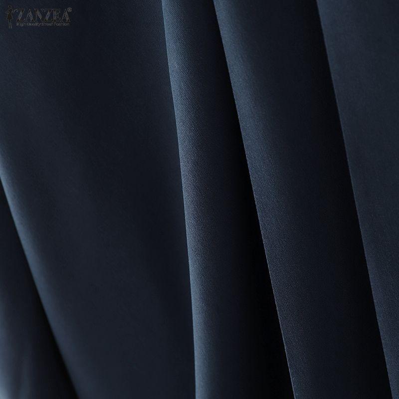 ZANZEA Elegant Womens Stand Collar Casual Puff 3/4 Sleeve Loose Blouse