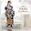 Yukata 3 Piece Set Color Contrast Dignified Summer Camellia Japanese Style Kushyu Fluffy Heiko Obi Thong Geta Set Black One Size Fits Most [RAVIR]