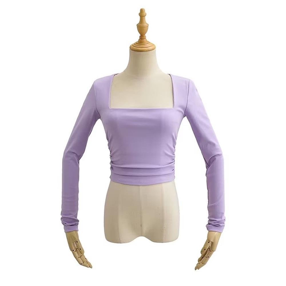 

YPFF Модный женский топ с длинными рукавами, квадратным вырезом и присборенной талией Small фиолетовый