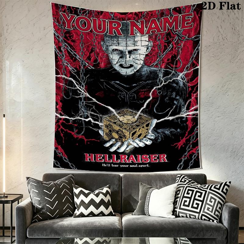 Custom Name Hellraiser Wall Tapestry Aesthetic Wall Hanging Printed Fabric Blanket Decorative Tapestries for Bedroom Living Room Home Decor