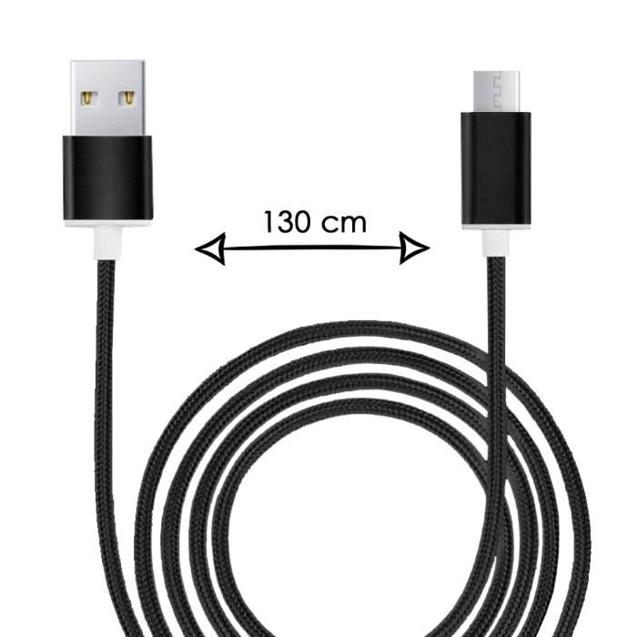 Câble micro usb pour konrow sky lite câble usb tressé nylon 1,3 mètre câble charge-synchro rapide-transfert de données - noir