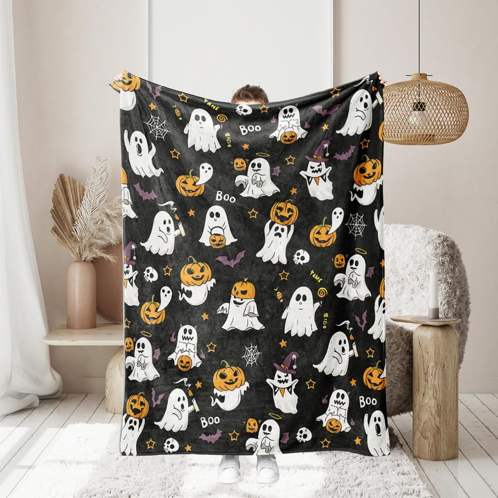 Halloween pumpkin monster bat Printed Blanket for Sofa Bed Travel Camping Living Room Office Conditioning Blanket