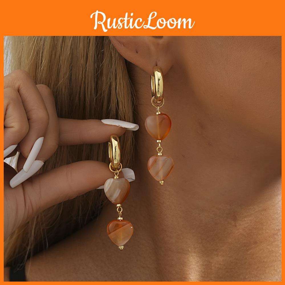 New 2023 Heart Design Natural Stone Earrings For Women Orange Fashion Fall