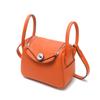 New First-layer Cowhide Lindy Bag, Genuine Leather Shoulder Messenger Bag, Fashionable Doctor Bag, Mini Bag, Silver Buckle, Silver.