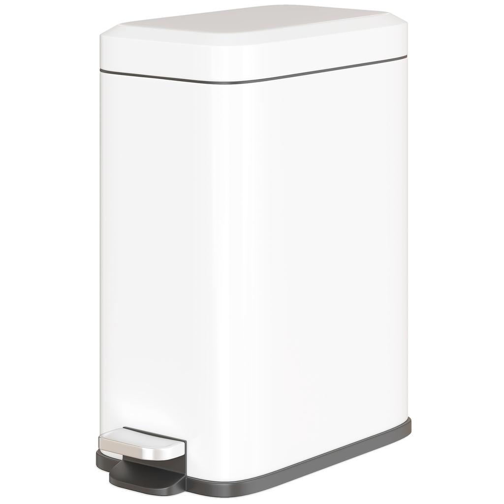 5L Rectangular Compact Bin Steel Body Removable Bucket Quiet-Close Lid W/ Pedal Lid Rubbish Trash Can Home Office Bedroom Bathroom Living Room