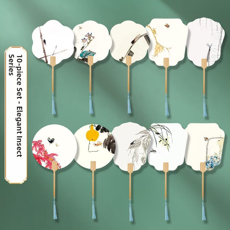 Thiened Blank Xuan Paper Calliaphy Fan DIY Material Kit Hand-Painted Cultural Creative Fan round ape Bamboo Frame