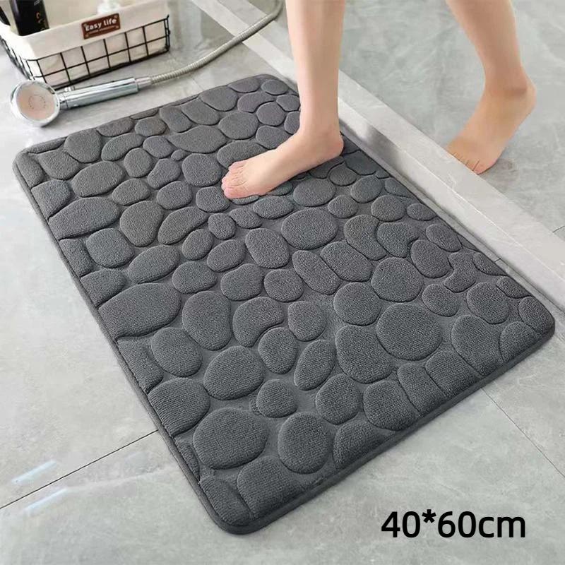 Non Slip Absorbent Bathroom Rug Set Grey Soft Pebble Design 1/2 Piece for Bathroom Toilet Front Floor Use