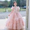 Pink Mori Style Luxury Tulle Princess Dress for Children's Birthday & Piano Performance