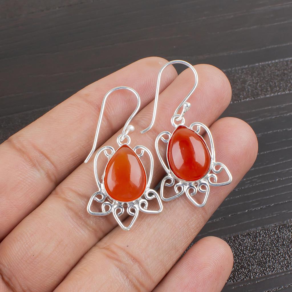 Carnelian 925 Solid Sterling Silver Earrings, Handmade Gemstone Earrings Jewelry, Gifts For Wife Brand New Earrings