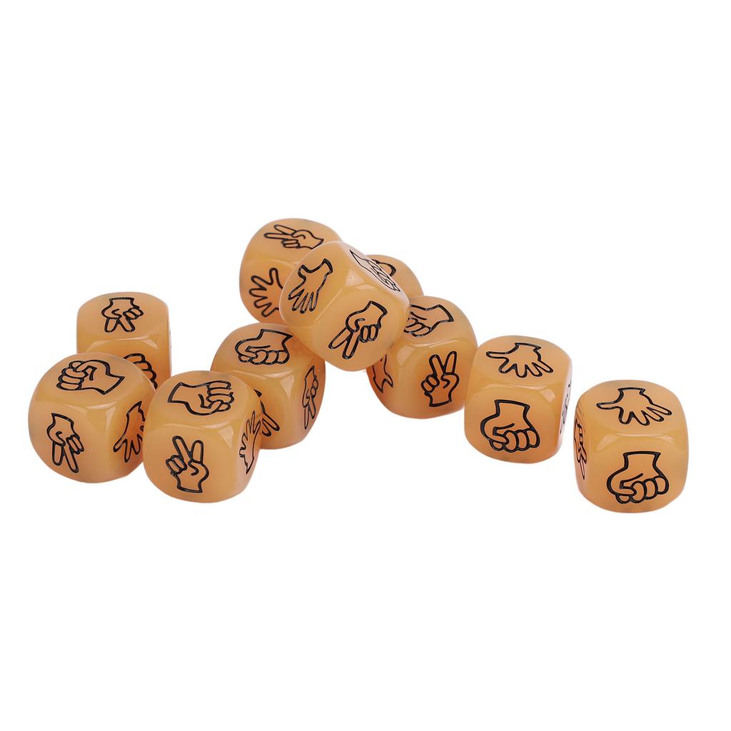 10pcs Finger Guessing Dice Luminous 6 Sided Lightweight Rock Scissors Paper Dice Set for Board Game