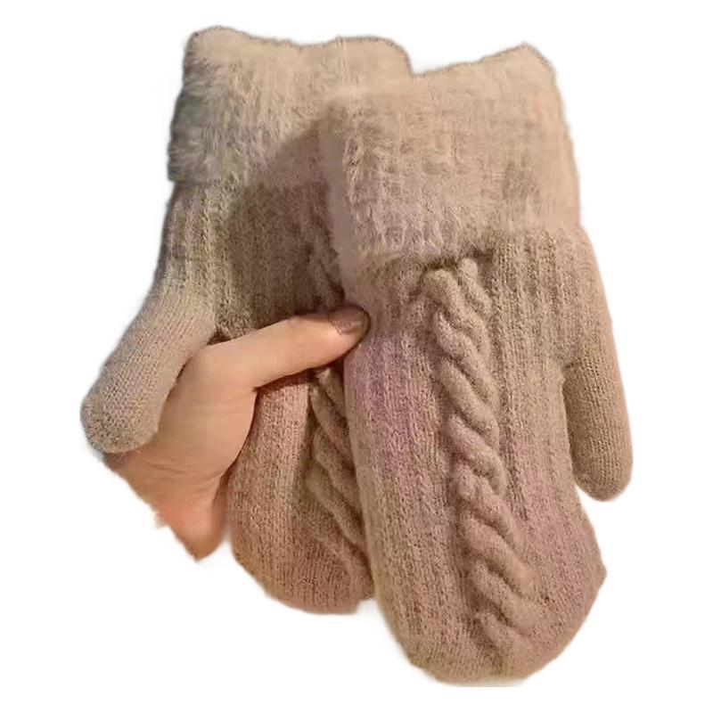 Women's Cute Plush Winter Mittens: Thick, Soft, Warm Cycling Gloves for Trendy Students
