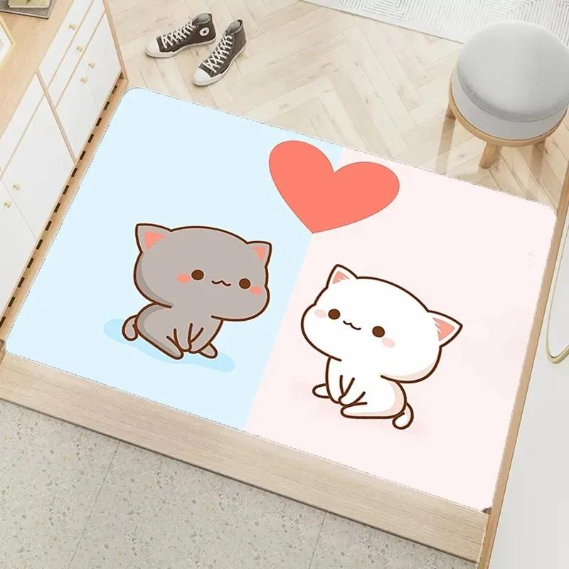 Entrance Door Mat Cute Peach Mochi Print Non-slip Absorbent Bathroom Cartoon Rug Home Bedroom Carpet Room Decoration