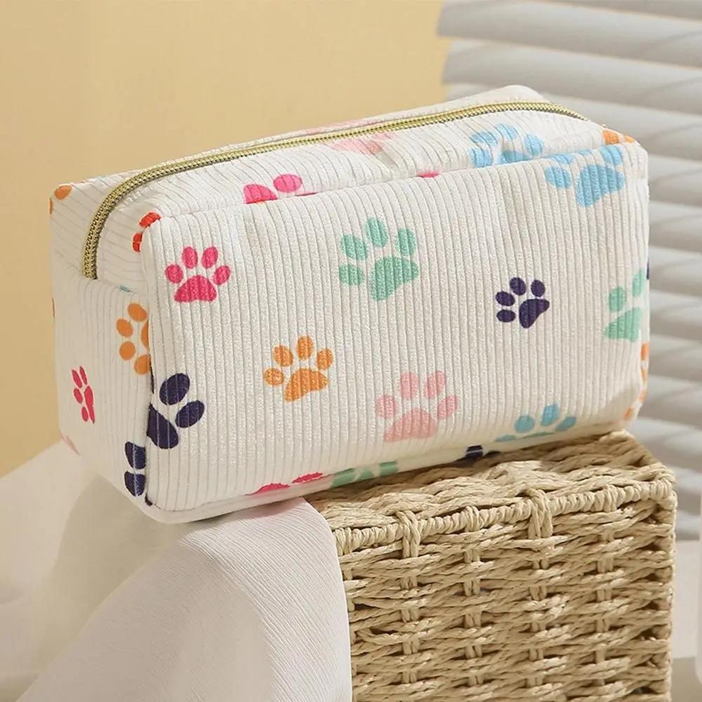 Trendy Large Capacity Corduroy Makeup Bag Travel Printed Toiletry Organizer Bag Makeup Brush Skincare Storage Bag for Women