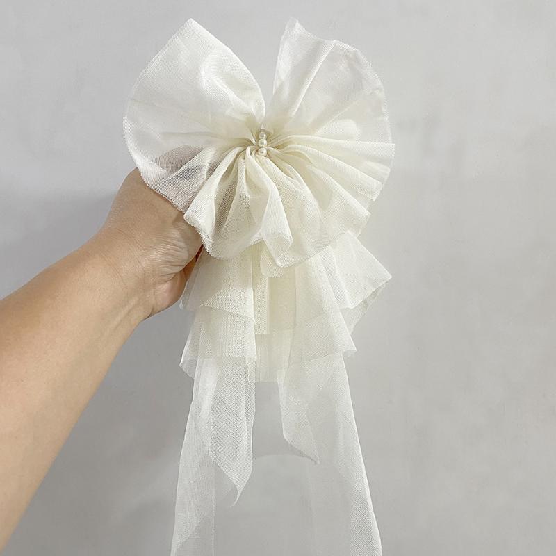 Vintage Large Mesh Bow Brooch Dual-Purpose Collar Pin Hair Clip For Women Tie Corsage Clothing Decoration Accessories