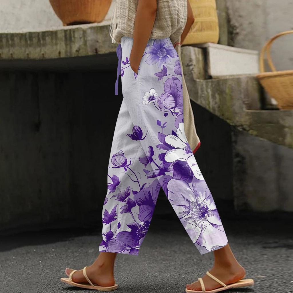Damen Casual Hosen Modische Print Casual Hosen Mit Taschen