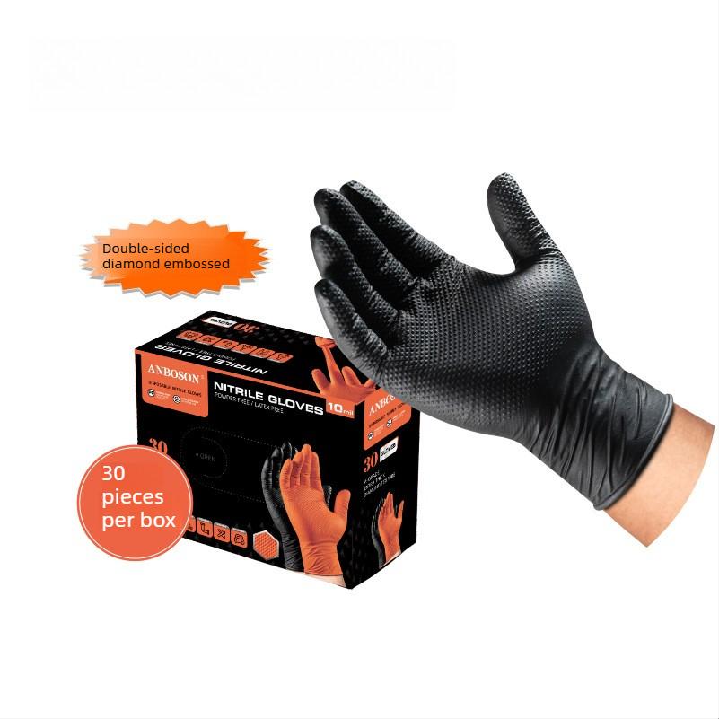 Disposable Protective Extra Thick Diamond Pattern Wear-resistant Nitrile Gloves Industrial Auto Repair Pure Nitrile Gloves M 30PCS