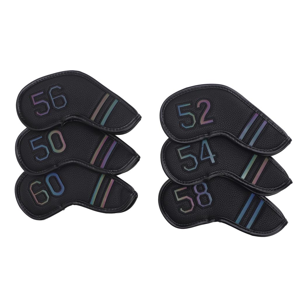 6PCS PU Leather Iron Wedge Golf Club Head Covers Fits Most Clubs Easy To Identify Embroidered Number Loop and Hook Fastener Closure Black