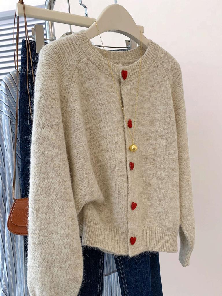Supply soft waxy knitted cardigan women's love button jacket top autumn and winter casual lazy versatile sweater