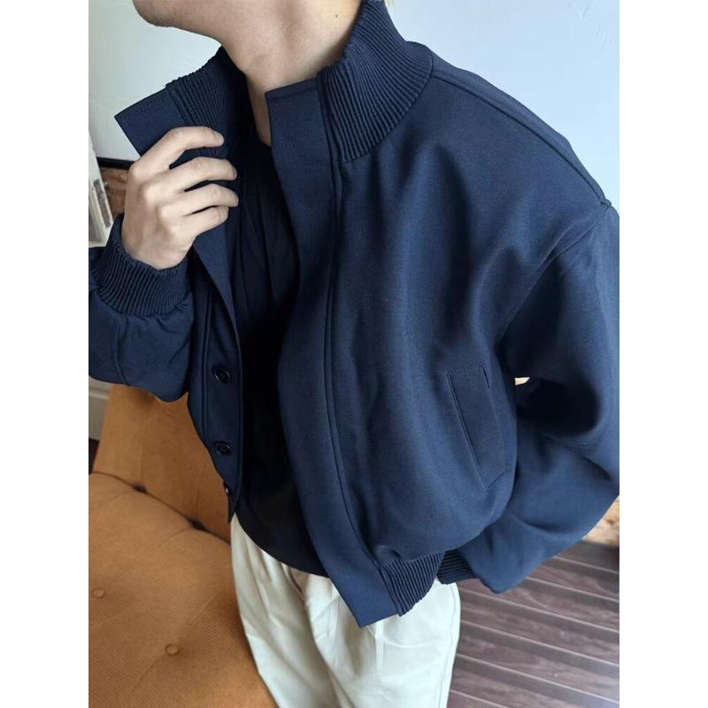 Japanese Harajuku Padded Shoulder Bomber Jacket for Men - Spring/Autumn High-End Stand Collar, 2026 Design.