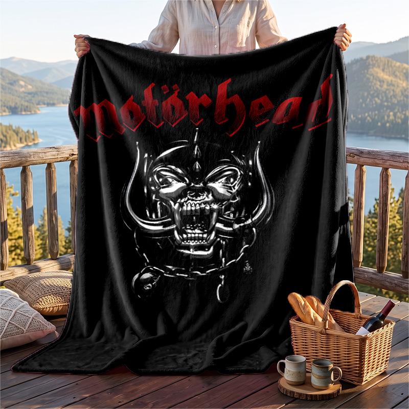 Warm Flannel Blanket Motorhead Pattern, Lightweight Comfortable Throw Blanket for Bed Sofa Use