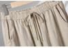 Hohe Taille Baumwolle Leinen Damen Weite Beine Verkürzte Hosen - Koreanischer Stil, Große Größen, Kordelzug, für Frühling, Sommer, Herbst