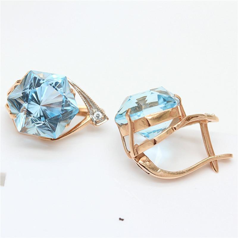 Exquisite Russian 585 Purple Gold Topaz Earrings For Women'S Crystal Clear Simple Temperament Rose Gold-Plated Colored Gold Earrings