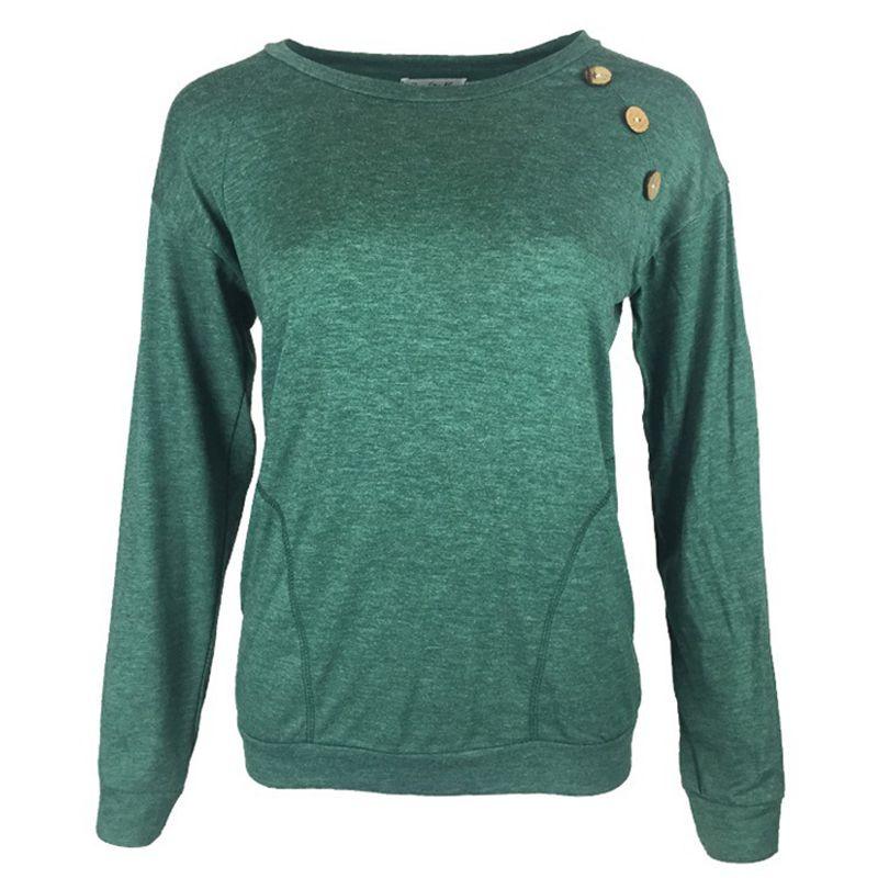Elegant Women's Casual Long Sleeve Pullover Sweater With Chic Button Details And O-neck