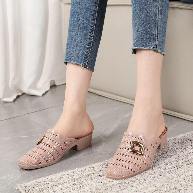 Beach Sandals Women's Fashion Korean Open-Toe Chunky Heel Non-Slip Casual Summer Slides