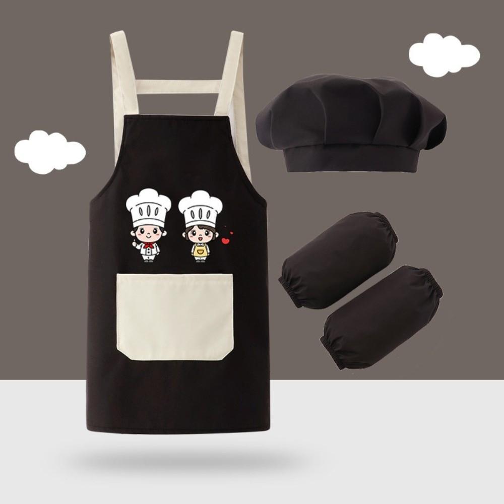 New Cartoon Kids Apron Arm Sleeve Hat Children's Bib Chef Cap Waterproof Chef's Uniform Baking