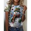 Womens Slim Fit Round Neck Short Sleeve T-Shirt With 3D Santa Claus Print Soft Cotton-Feel Fabric Casual Office Wear
